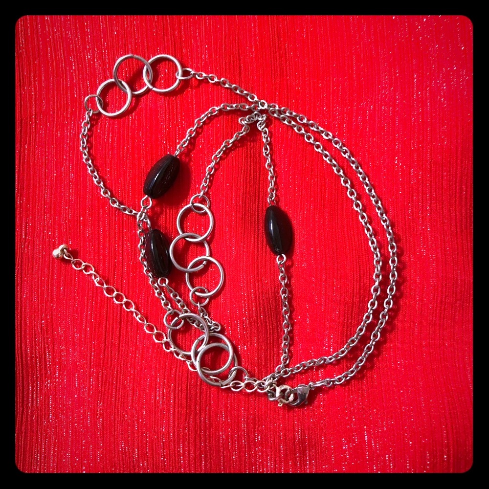 Silver and black stone necklace